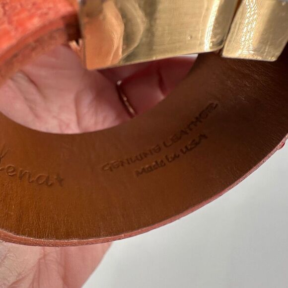 Leighelena Womens Genuine Leather Stingray‎ Wide Jigsaw Cuff Bracelet Orange - Picture 6 of 12